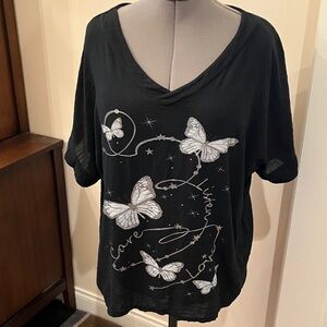 Beyond Capri Made in Italy cotton tee shirt, butterfly graphic, black & silver